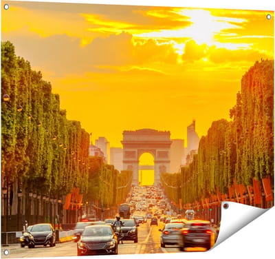 Gards Tuinposter Arc de Triomphe bij de Autoweg - 100x80 cm - Tuindoek - Tuindecoratie - Wanddecoratie buiten - Tuinschilderij