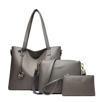 Bovista Handtas Dames - Schoudertas - School - Shopper - Schooltas - Werktas - 3-Delige Set - Grijs