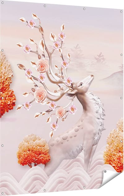 Gards Tuinposter 3D Illustratie Hert - Abstract - 120x160 cm - Tuindoek - Tuindecoratie - Wanddecoratie buiten - Tuinschilderij