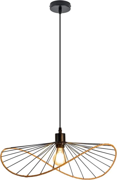 Glitzerlife - Hanglampen - vintage industrieel Scandinavisch design - 1xE27 - hoogte verstelbaar - metalen hanglamp met papieren koord - Ø50cm - zwart - hanglampen eetkamer woonkamer