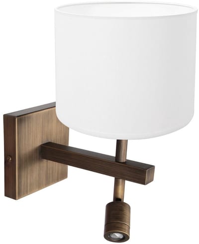 Wandlamp Stang 4891BR - trendy brons met wit linnen kap, draaibaar en kantelbaar, E27 fitting, Steinhauer