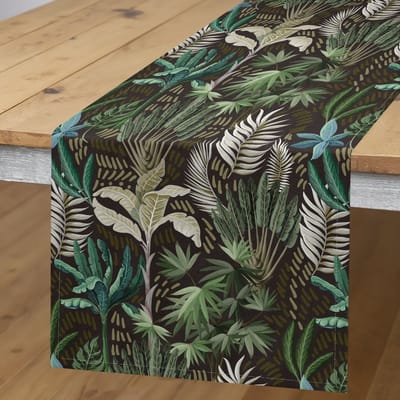 ABAKUHAUS tafelloper – Tropische plantenkunst – 40×225 cm – Polyester, Donkerbruin