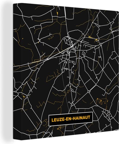 Canvas Schilderij Leuze-en-Hainaut - Plattegrond - Kaart - Stadskaart - Goud - 20x20 cm - Wanddecoratie
