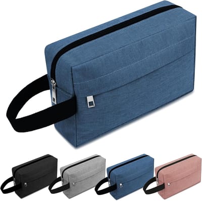 Reis-toilettas voor heren, kleine toilettas, draagbare scheertas, make-uptas voor dames, met 3 vakken en versterkte handgreep voor reizen, werk, vakantie, Stijl B - marineblauw
