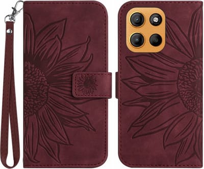 Coverup Hoesje - Geschikt voor Motorola Moto G15 / G17 (Power) Hoesje - Coverup Zonnebloem Book Case met Koord - Bordeaux
