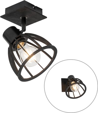 QAZQA fotu - Industriele Wandlamp voor binnen - 1 lichts - D 18 cm - Zwart - Industrieel - Woonkamer | Slaapkamer | Keuken