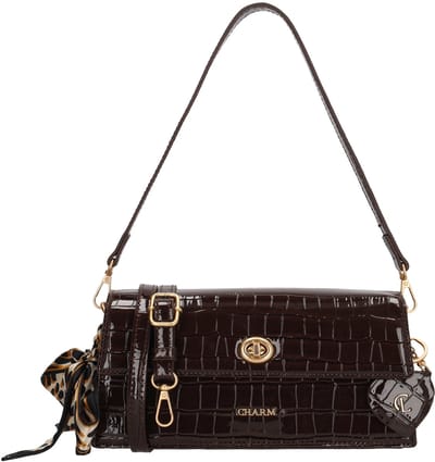 Charm London Knightsbridge Schoudertas - Crossbody - Lak - Croco - Overslag - Donkerbruin