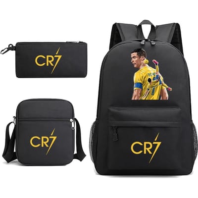 Ronaldo CR7 Rugzak Jongens Heren Rugzak Schoudertas voor School 3 Stuks Etui voor Fans Cadeau 15.6 inch