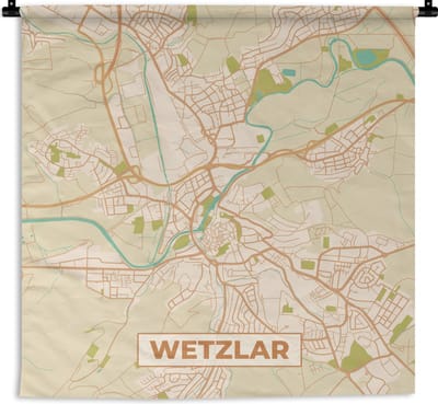 Wandkleed - Wanddoek - Wetzlar - Plattegrond - Vintage - Kaart - Stadskaart - 180x180 cm - Wandtapijt