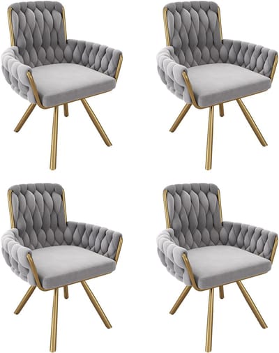 Fluwelen eetkamerstoel - set van 2 - fauteuil - enkele luxe woon- en slaapkamer draaistoel - lounge draaistoel - grijs