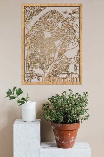 Houten Stadskaart Dordrecht Eikenhout 100x75cm Wanddecoratie Voor Aan De Muur City Shapes