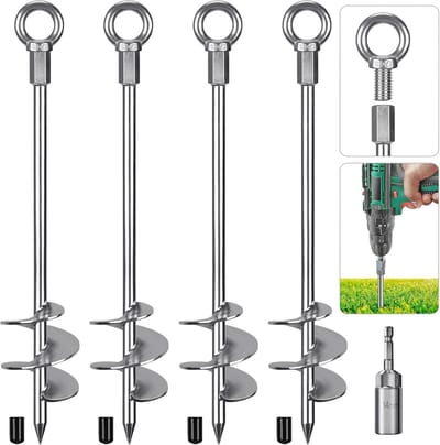 45 cm Heavy Duty Grondanker - Metalen Aarde Staak met Spiraal Blade Voor Trampolines en Camping, 4 Pack