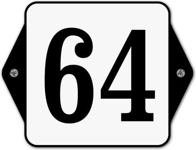 Huisnummerbord klassiek - huisnummer 64 - 16 x 12 cm - wit - schroeven  - nummerbord  - voordeur