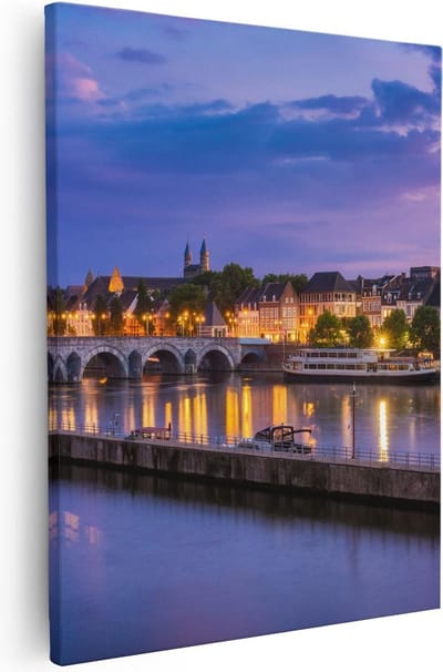 Artaza Canvas Schilderij Skyline - 40x50 cm - Wanddecoratie Maastricht - Muurdecoratie Zonsondergang - Kamer Accessoires Stad