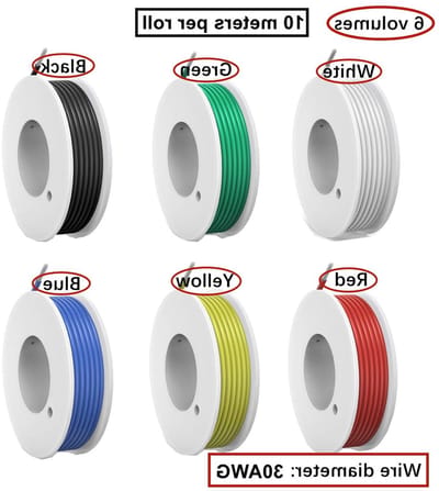 Flexibele 30AWG Draadverbinding Kit met Silicoon Draad, 6 Stuks van 10 Meter in Diverse Kleuren, 300V en Hittebestendig