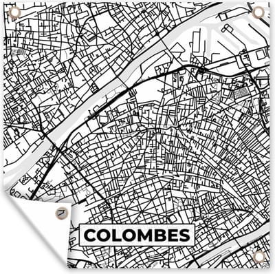 Tuin poster Frankrijk - Kaart - Plattegrond - Colombes - Stadskaart - Zwart wit - 200x200 cm - Tuindoek