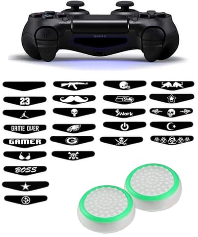 Gadgetpoint - Thumb Grips + Stickers voor PS4, PlayStation 4 - Gaming Thumbgrips - Performance Thumbsticks - Anti-Slip Joystick Caps - Bescherming Accessoires - Wit/Groen + Willekeurige Sticker