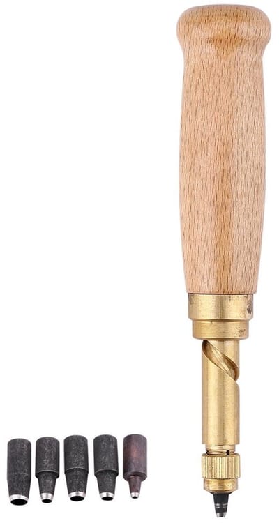 Houten handvat leren perforator met 6 verwisselbare tips van 1,5-4mm voor ambachtelijk gebruik