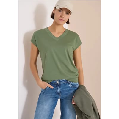 Shirt met korte mouwen en V-hals in effen kleur