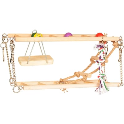 Houten hangbrug met hangmat 17x22x15cm