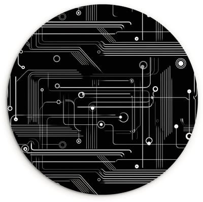 WallCircle® Wandcirkel 120x120 cm - Muurcirkel Gaming - Abstract - Lijnen - Rondjes - Zwart - Muurdecoratie woonkamer - Wanddecoratie slaapkamer - Kamer decoratie accessoires - Ronde schilderijen XXL