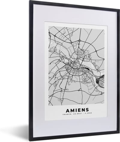 Fotolijst incl. Poster - Frankrijk - Amiens - Stadskaart - Plattegrond - Kaart - 30x40 cm - Posterlijst