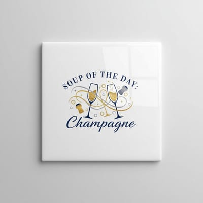 “Dagsoep: Champagne” Tekst Tegel – Elegante Bar & Keuken Wanddecoratie – Decoratieve Keramische Tegel 15 × 15 cm