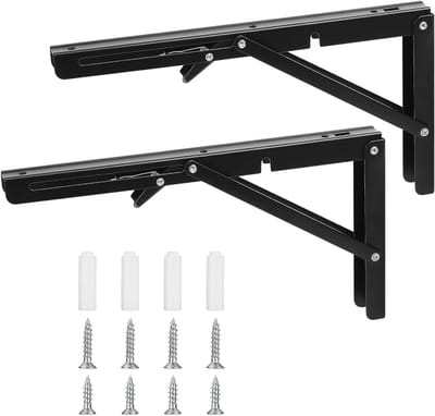 Vouwbare console met zware scharnieren, hoekplankbeugels en 90 graden vouwhoek voor thuis, keuken en kantoor - Zwart (30cm)