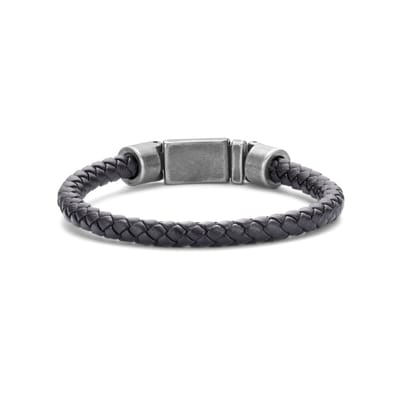 Frank 1967 7FB-0610-23 Leren Armband - Heren - Gevlochten - 6,2 mm Dikte - Stalen Slot - 10,7 mm Breed - Leer - 23 cm - Zwart