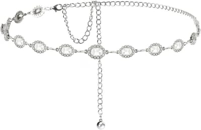 Stijlvolle metalen tailleketting met rhinestones en kristallen, perfect voor jurken, cocktailfeesten en als buikketting.