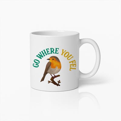 Go Where You Feel Mok 330ml – Inspirerende Vogel Ontwerp Koffiebeker – Motiverend Cadeau voor Natuurliefhebbers & Vrije Geesten
