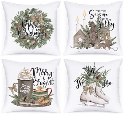 Dailygoods- Kussenhoezen set van 4 - 45 x 45 cm - Kerstdecoratie - Kussenslopen met verborgen rits - 100% satijn polyester - Kind- en huisdiervriendelijk - Kussensloop