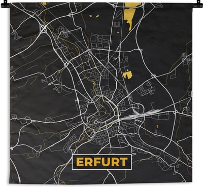Wandkleed - Wanddoek - Erfurt - Goud - Duitsland - Plattegrond - Kaart - Stadskaart - 180x180 cm - Wandtapijt