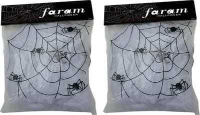Faram Decoratie spinnenweb/spinrag met spinnen - 2x - 100 gram - wit - Halloween/horror thema versiering