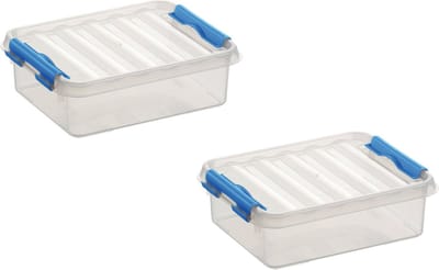 2x stuks sunware q-line opberg box/opbergdoos - 1 liter - 20 x 15 x 6 cm - kunststof - opslagbox - transparant/blauw