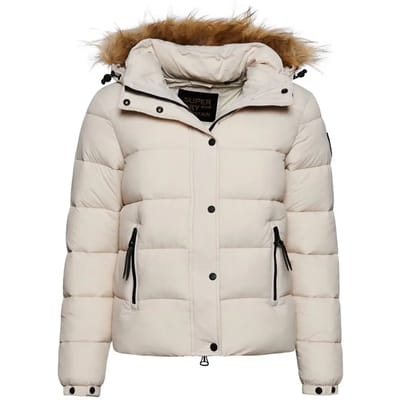 Superdry - Kort pufferjack met capuchon met imitatiebont - Dames - Gewatteerde jassen