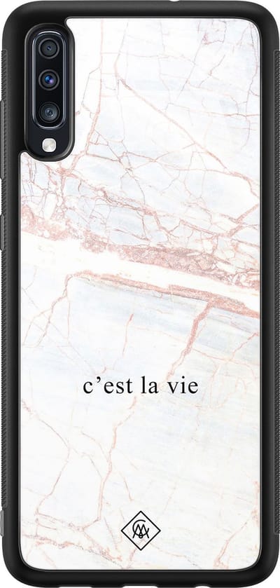 Casimoda® hoesje - Geschikt voor Samsung Galaxy A50 - C'est La Vie - Luxe Hard Case Zwart - Backcover telefoonhoesje - Bruin/beige