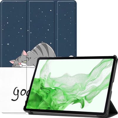 Hoesje Geschikt voor Samsung Galaxy Tab S8 - Dun & Stevig - Trifold Bookcase - Hard Cover - Hardcover Book Case - Tablet Hoes - Kat
