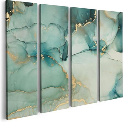 Artaza Canvas Schilderij Vierluik Abstracte Kunst - Blauwe Marmer met Goud - 80x60 - Foto Op Canvas - Canvas Print