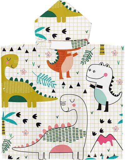 Kinderen Poncho Badponcho met Kap voor Zwemmen, Strand en Zwembad - Dinosaurusthema, Sneldrogend en Lichtgewicht