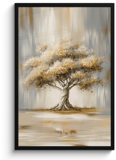 Poster in lijst - Fotolijst 60x90 cm - Posters - Boom - Bladeren - Abstract - Wit - Posterlijst zwart - Decoratie - Wanddecoratie woonkamer - Muurdecoratie slaapkamer