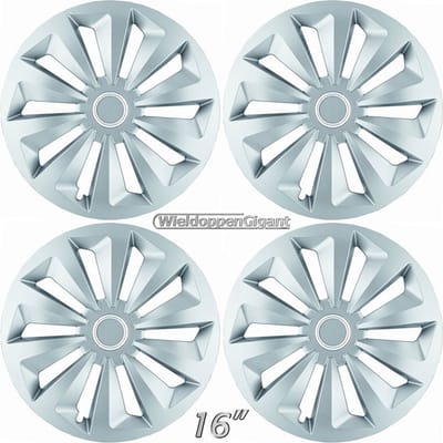 GoodGo Wieldoppen set FOXY-S 16 inch in zilver + chroom ring. Set a 4 stuks (CONTROLEER UW BANDENMAAT en lees a.u.b. de onderstaande, uitgebreide tekst!)
