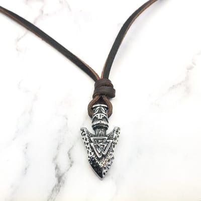 Mei's - Nordic Arrow - ketting heren - pijl - leer/RVS zilver/bruin - 60 cm