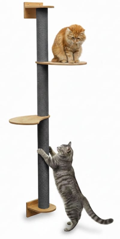 130 cm Wandkrabpaal met 2 Bamboe Planken - Katten Klimboom Sisal - Krabpaal met Muurbevestiging