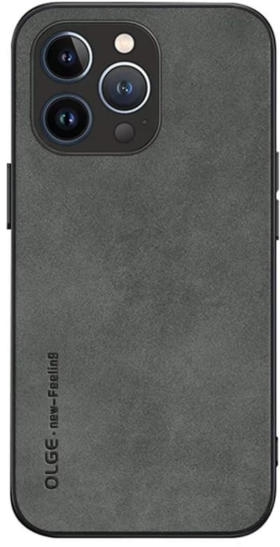 Cityhoesje - iPhone 15 Pro Max - Olge -Shockproof - Back Cover - PU Leather Coated - Backcase - Donker Grijs