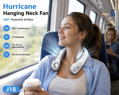Hurricane Nekventilator – Oplaadbare Handsfree Ventilator( Wit) – Krachtige Turbokoeling – USB-C – Draagbare Halsventilator