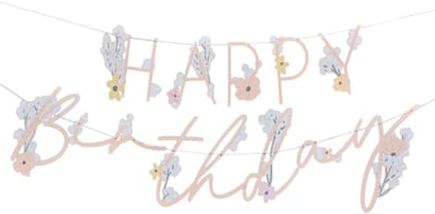 Ginger Ray - Roze letterslinger bloemen happy birthday - 1,5 meter