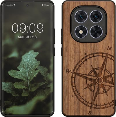kwmobile telefoonhoesje geschikt voorXiaomi Redmi Note 14 Pro 5G / Poco X7 - Hoesje met bumper - hout - In donkerbruin Vintage Kompas design