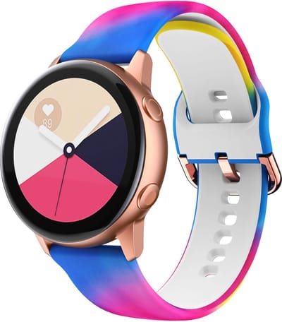 Strap-it 20mm - siliconen bandje kleuren print geschikt voor Samsung Watch 3 41mm / Galaxy Watch 42mm / Watch Active & Active2 40 & 44mm / Watch 4 (Classic) / Watch FE / Watch 5 (Pro) / Watch 6 (Classic) / Watch 7 (40 & 44mm) / Gear Sport