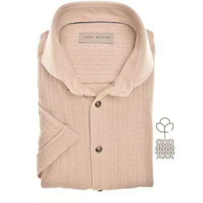 John Miller Overhemd Short Sleeve Cutaway Cotton Tricot Licht Bruin / male